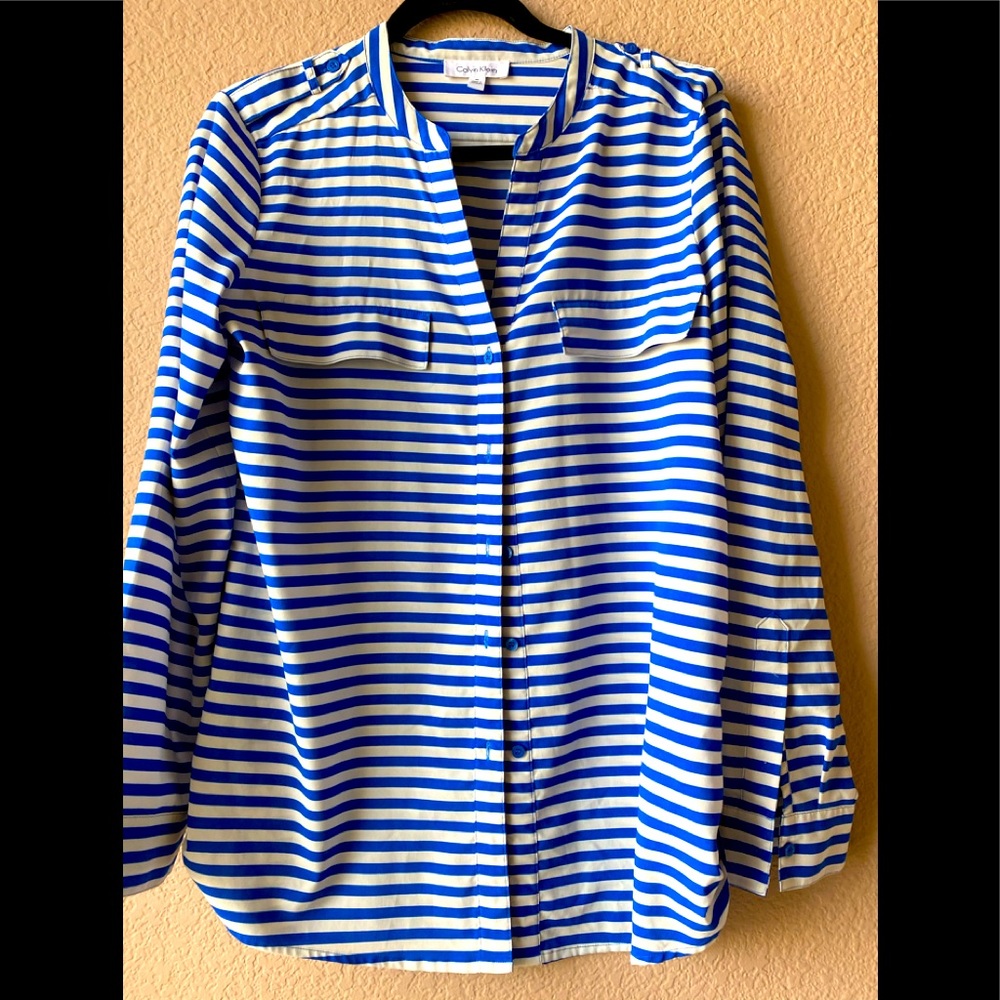 Calvin Klein split neck rolled sleeve Blouse